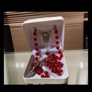 Elegant Red Rosary Beads with Silver Accents